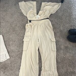 American Eagle Cream 2 piece set with Cut-Out Details